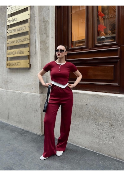 Kazax Düğme Yakalı Bordo Alt Üst Takım S3943 Bordo