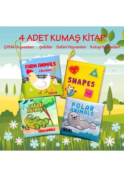 4 Kitap Tox İngilizce Şekiller , Çiftlik , Safari Ve Kutup Hayvanları Kumaş Sessiz Kitap E119 E125 E130 E131 - Bez Kitap , Eğitici Oyuncak , Yumuşak Ve Hışırtılı