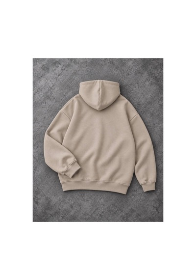 Genel Markalar Unisex Oversize Pikeli Double Face Kapüşonlu Sweatshirt Bej