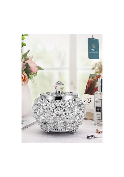 Chacha Home Luxury Lucent Lüks Kapaklı Kristal Mücevher Kutusu, Organizer, Düzenleyici, Şekerlik Küçük Boy Gümüş