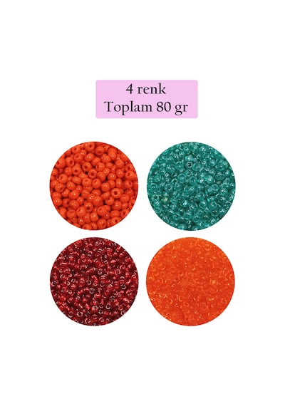 Dökme Cam Kum Boncuk 11/0 2 Mm - 4 Renk - Toplam 80 Gram - Bnc402