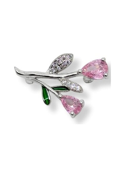 Oya Silver Minimal Pembe Kuvars Taşlı Gümüş Çiçek Broş 1.5x2.4 Cm Oya-bz667