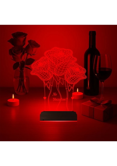 Luvivia Sevgiliye Hediye Gül Demeti Kişiye Özel 3d Lamba - Masa Gece Lambası