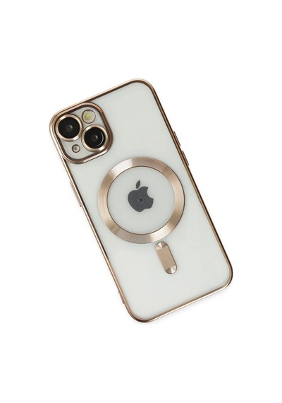 Apple iPhone Uyumlu  14 Plus İçin Kılıf Kamera Lens Korumalı M-safe Destekleyen Şeffaf Silikon Kross Kapak Gold