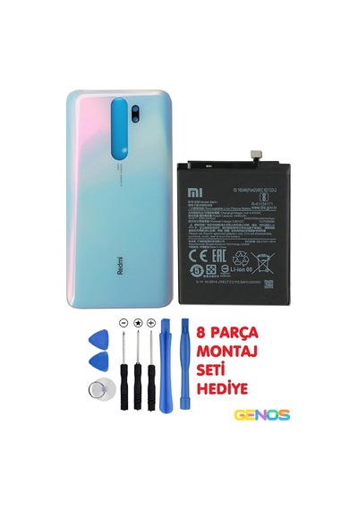 Xiaomi Redmi Note 8 Pro Arka Cam Kapak Batarya Pil Kapağı Beyaz + Pil Batarya Bm4j + Montaj Set