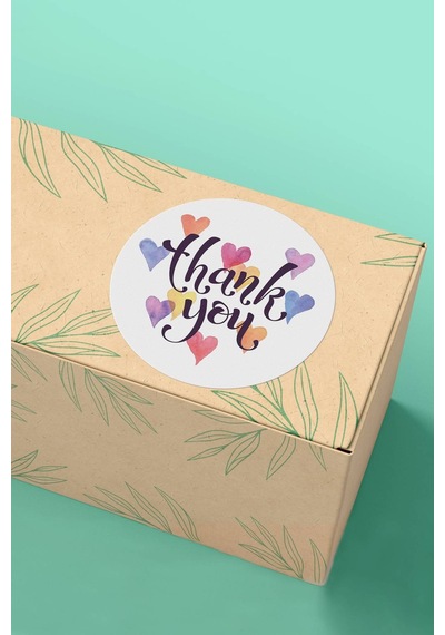 Renkli Kalpli Thank You Kargo Paketleme Sticker 3x3cm St2104 Çok Renkli