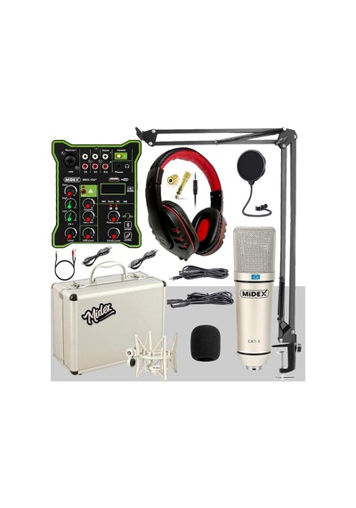 Midex Cx1 Functional Paket-4 Stüdyo Mikrofon Ses Kartlı Mikser Kulaklık Stand