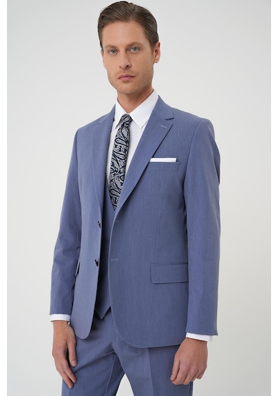 Efor Slim Fit Esnek Çift Yırtmaç Yelekli Düz Klasik Havacı Mavi Takım Elbise Tk 901 Mavi