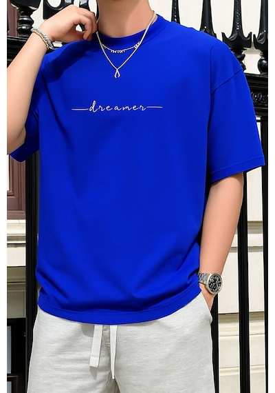 Dream Baskılı Unisex Tshırt 3q1 Saks Mavisi