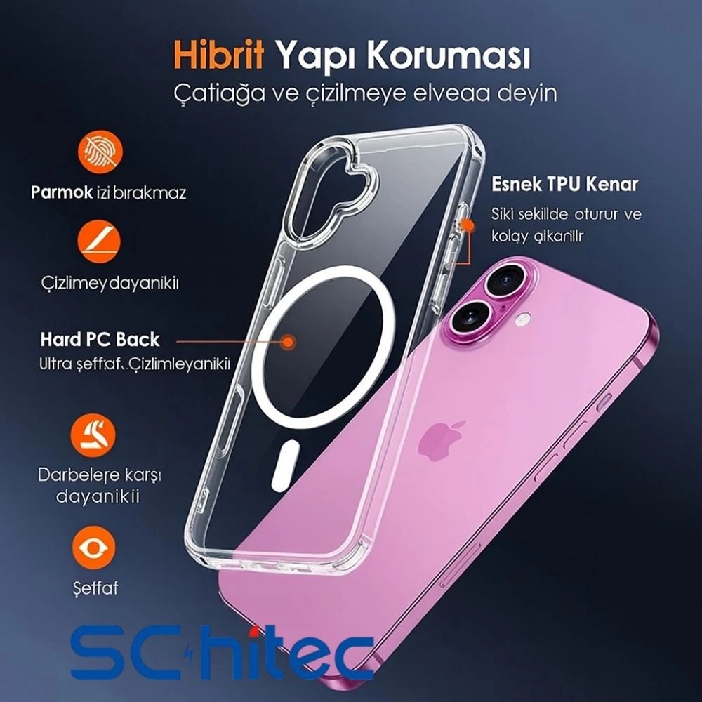 Schitec Apple Uyumlu iPhone 17 Air Magsafe Özellikli Şeffaf Kılıf