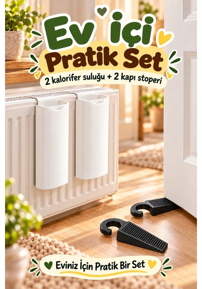 2'li Kalorifer Suluğu Ve 2 Kapı Stoperi Set Askılı Petek Suluğu Kapı Altı Tutucu Ev İçi Yardımcı Set
