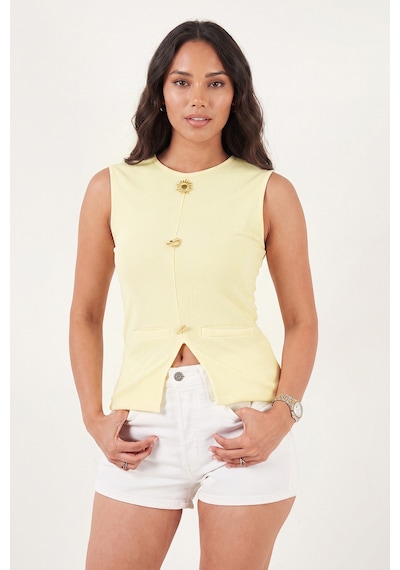 Lela Fittted Fit Bisiklet Yaka Aksesuar Detaylı Bluz Kadın Bluz 5866475 Sarı Sari