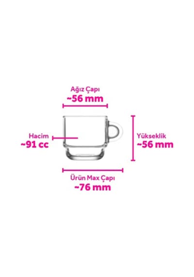 Lav Cozy Cam Espresso Fincanı 6 Kişilik 91 ml (Türk Kahvesi Fincanı )