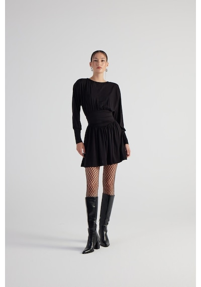 Holly Lolly Beli Korse Görünümlü Vatkalı Mini Jade Elbise Siyah