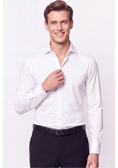 Slim Fit İtalyan Yaka %100 Pamuk Saten Düz Beyaz Gömlek Gk 759