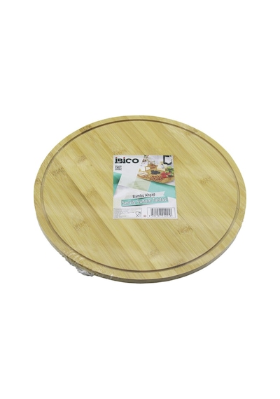 Yuvarlak Döner Tablalı Ahşap Bambu Sunum Tepsisi Tahtası 29.7cm - Mini Sofra Kanallı Kenar 5492 Çr
