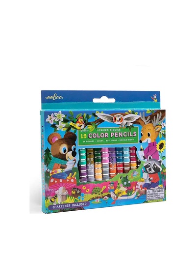 Eeboo Çift Uçlu 24 Renk Chunky Kuru Boya Kalemi - Woodland Friends Çok Renkli