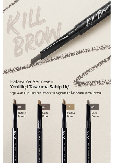 İnce Altıgen Uçlu Kaş Kalemi Clio Kill Brow Auto Hard Brow Pencil 03 Peanut Brown
