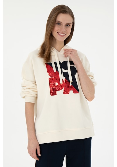 U.S. Polo Assn. Kadın Krem Kapüşonlu Sweatshirt 50292353-VR071