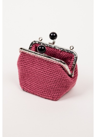 Fabric Craft Bag Bozuk Para Cüzdanı Merserize Pamuk Klipsli Örgü Gül Kurusu