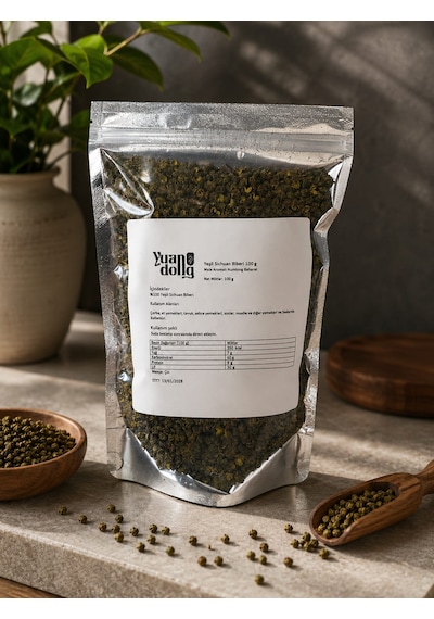 Yuandong Yeşil Sichuan Biberi Zanthoxylum 100 Gr Çin Mutfağı Baharatı Aromatik Tane Biber Sichuan Pepper