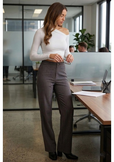 Armonika Kadın Gri Bol Paça Kumaş Pantolon Arm-26k001053