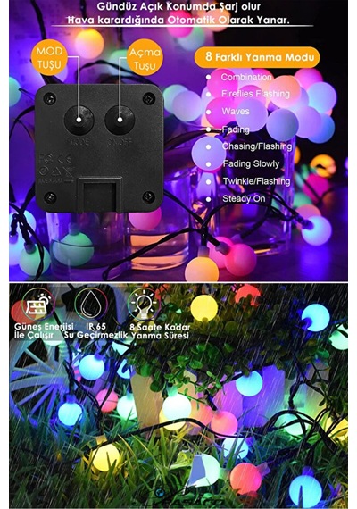 Sonx 10 Metre 50 Top Güneş Enerjili Solar Led Işık Dekoratif Rgb Standart