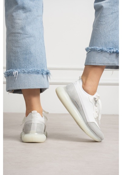Shoetek Suwen Kadın Sneakers Bağcıklı Spor Ayakkabı Gri Süet Beyaz Deri