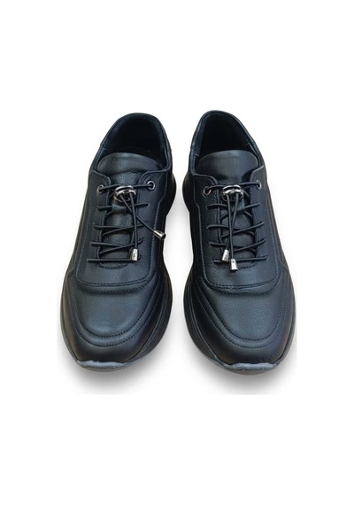 Pynare Kadın Siyah Hakiki Deri Spor Ayakkabı Kalın Tabanlı Rahat Sneaker Siyah Siyah