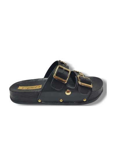 Capri 9001-25 Deri Çift Bant Tokalı Kadın Terlik Siyah Capri 9001-25 Deri Çift Bant Tokalı Kadın Terlik Siyah