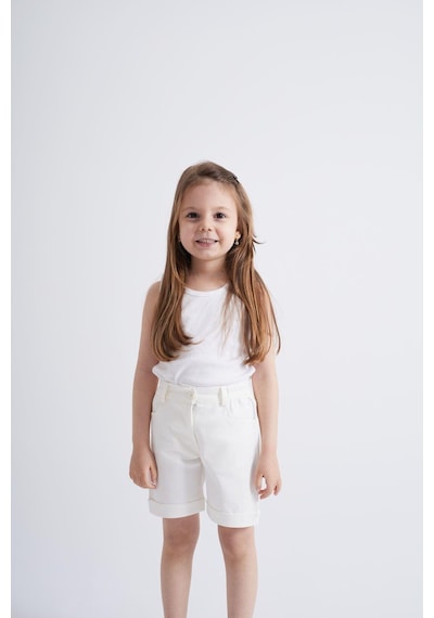 Oliventhekid Taşlı Detaylı Kız Çocuk Şort Beyaz Beyaz