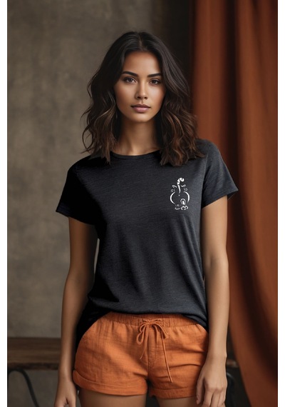 Squitee Sevimli Kedi Baskılı Antrasit Bisiklet Yaka T-shirt - Beden: S