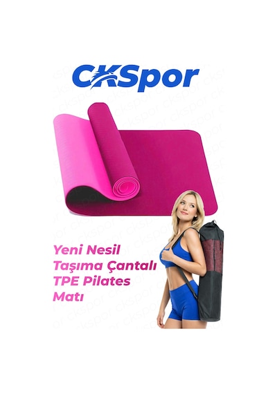 6 Mm Tpe Kaymaz Pilates Yoga Matı 180x60 Cm Taşıma Çantalı Profesyonel Spor Matı Özel Seri Pembe