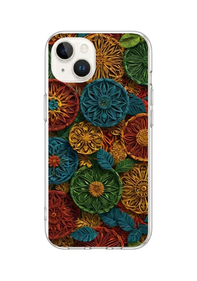 iPhone 13/14 Uyumlu Hasır Örgü Çiçekler Baskılı Silikon Kılıf Renkli