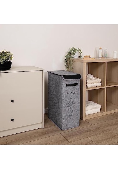 Kapısı Felted Deri Detaylı Lüks Keçe Çamaşır Sepeti 1 Gözlü Beyaz