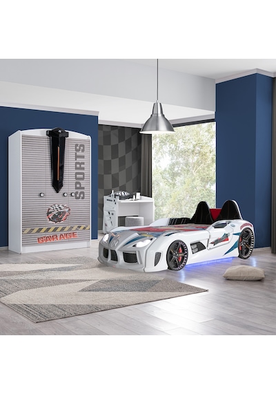 Setaymobilya Sports Çocuk Odası - Audi Arabalı Yatak, Dolap, Masa - Beyaz