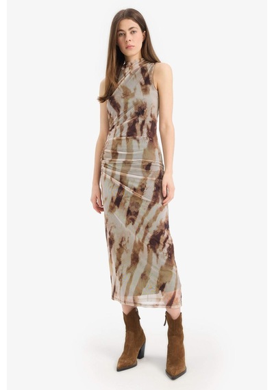 DeFacto Bodycon Vücudu Saran Batik Tül Kolsuz Maxi Elbise E8340AX25SPBN226 DeFacto Bodycon Vücudu Saran Batik Tül Kolsuz Maxi Elbise E8340AX25SPBN226