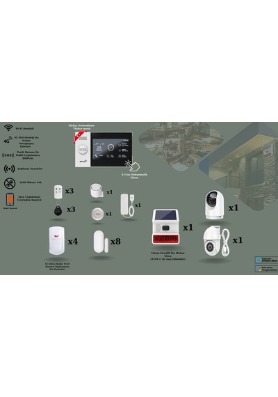 Obiem Akıllı Güvenlik Pet Destekli Alarm Sistemleri + Iç Ve Dış Mekân Ptz Hd Kamera - Ev Ve Iş Yeri Güneş Enerjili Dış Sirenli- Orta Plus