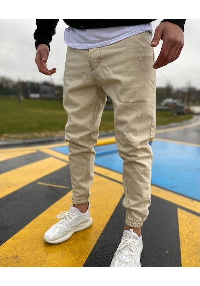 Erkek Paçası Lastikli Boyfriend Kot Jogger Pantolon (491076987)