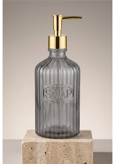 Glassy Dekoratif Cam Sabunluk Gold Pompalı Vintage Çizgili Sıvı Sabun Ve Deterjan Dispenseri - 21.5 Cm X 8 Cm - Siyah