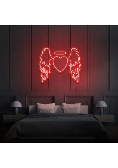 Kanatlı Kalp Şekilli Neon Tabela Kırmızı