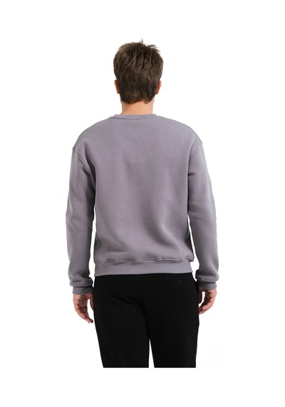Justever Bisiklet Yaka Nakışlı Şardonlu İçi Polarlı Gri Erkek Sweatshirt - Volar Gri