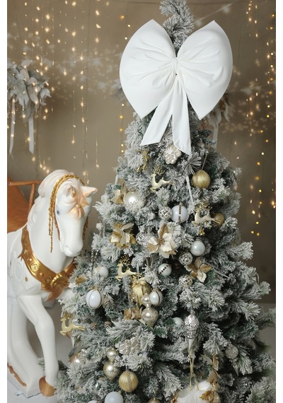 Kurdele Orta Yıllbaşı Ağaç Süs Noel Beyaz Fiyonk 37x40cm Beyaz - 789257896