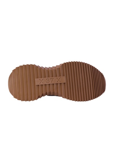 Hobby Ayakkabı Hobby Kadın Hakiki Deri Leopar Detaylı Kalın Tabanlı Sneaker Ayak Bej