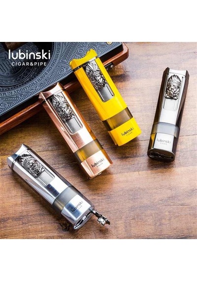 Lubinski Lion Sehpalı Delicili Tek Torch Puro Çakmağı Sarı