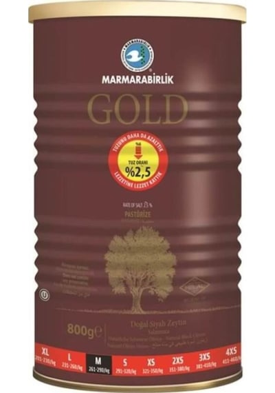 Marmarabirlik Gold Doğal Salamura 261-290 KB M Siyah Zeytin Teneke 800 G