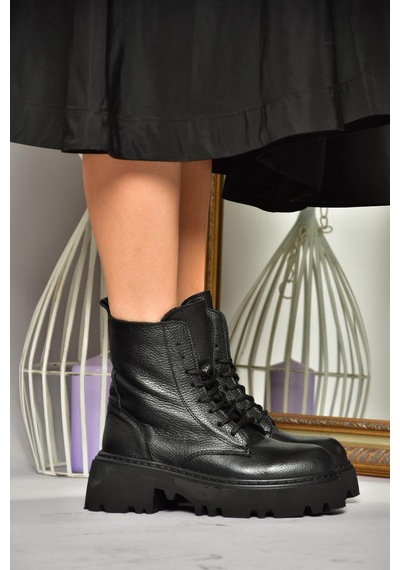 Fox Shoes T380170003 Siyah Hakiki Deri Kalın Tabanlı Kadın Bot Siyah-hakiki Deri Siyah