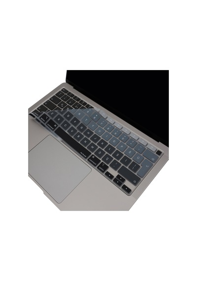 Apple Uyumlu MacBook Air 13 İnç Türkçe Q Ombre Silikon Klavye Koruyucu A2337 M1 A2179 Yıkanabilir İnce Lacivert Mavi
