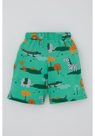 Breeze Erkek Çocuk Şortlu Pijama Takımı Safari Temalı Sevmli Hayvancıklar Desenli 1.5-5 Yaş, Yeşil