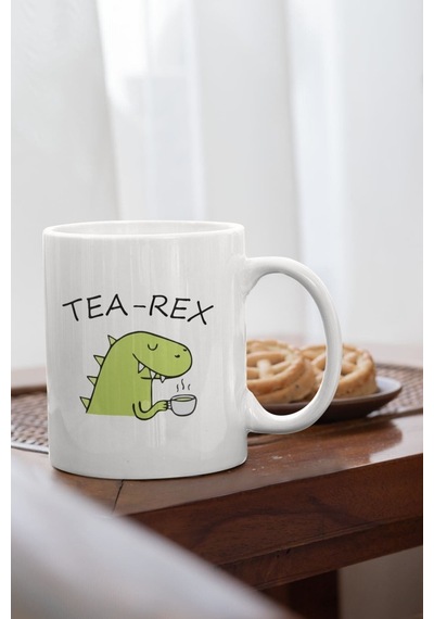 Tea-rex Baskılı Porselen Kupa Bardak Beyaz